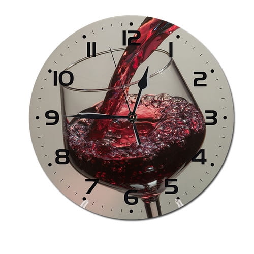 ZXCXRQFa Red Wine Silent Non Ticking PVC Clock 10 Inch, Round Wall Clock,Decorative for Living Room, Kitchen, Home,Bathroom, Bedroom, Office or School