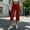 Red, variant on Women’s Faux Leather Capri Pants Elastic High Waist with Zipper & Button Closure, Loose Straight Wide Leg Cropped Trousers with Pockets White