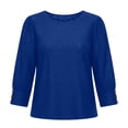 thumbnail image 4 of Women’s Tops 3/4 Sleeve with Buttons Dressy Casual Summer Outfits Round Neck Beach Vacation T-Shirt Plus Size ,Blue,M, 4 of 6