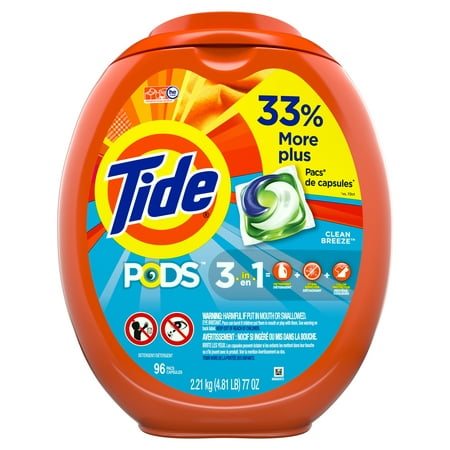 Tide PODS Liquid Laundry Detergent Pacs, Clean Breeze, 96