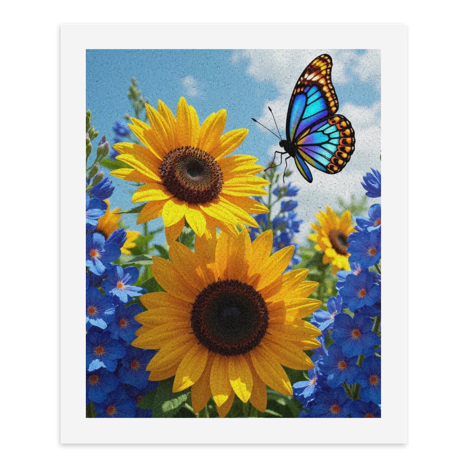 Paint By Numbers Kit for Adults Beginner - Sunflowers Blue Flowers Butterfly DIY Canvas Painting Kits for Adults, Frameless Paint By Number for Adults for Home Wall Decor 16x20 Inch