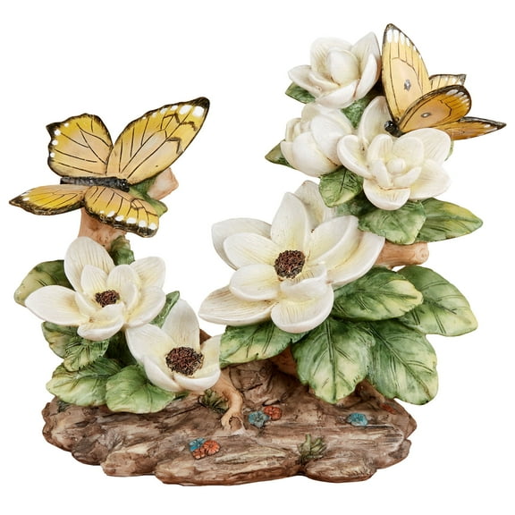 Magnolia and Butterfly Table Sculpture Ivory One Size