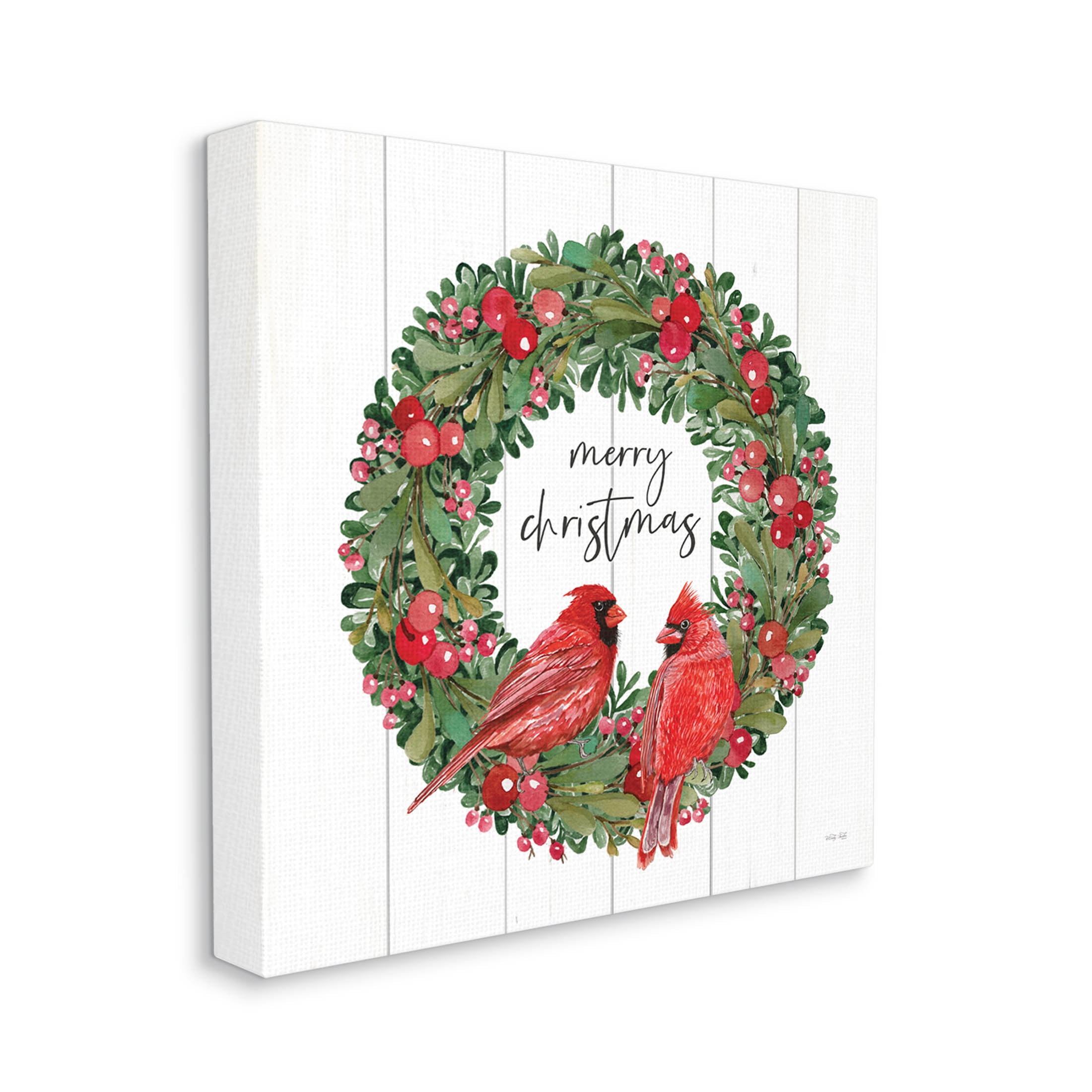 Merry Christmas Red Cardinal Wreath Holiday Graphic Art Gallery Wrapped Canvas Print Wall Art