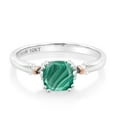 thumbnail image 2 of Gem Stone King 925 Silver and 10K Yellow Gold Cushion Green Malachite Solitaire Ring for Women (1.50 Cttw, Gemstone Birthstone, Available in Size 5, 6, 7, 8, 9), 2 of 5