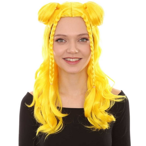 HPO Adult Women's Bright Yellow Halloween Costume Wig with Adjustable Cosplay Wig