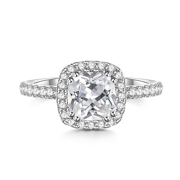 Nerra Jewel Silver 14K White Gold Plated Diamond Rings - Cushion Cut Excellent 1.95 Ct Diamond Rings For Women's - Engagement Wedding Halo Rings For Women's - Causal Daily Wear Rings For Women's