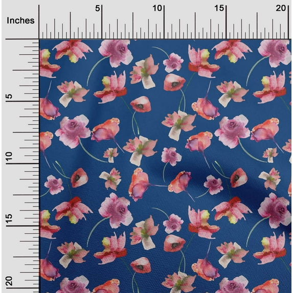 oneOone Viscose Chiffon Royal Blue Fabric Flower Watercolor Sewing Craft Projects Fabric Prints By Yard 42 Inch Wide