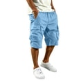 thumbnail image 3 of Men's Plain Cargo Shorts, Elastic Waist Multi-Pocket Pants, Summer Casual Straight Leg Bottoms, 3 of 7
