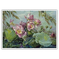 Lotus Land Magic - Lotus Blossoms and Leaves - Vintage Botanical Illustration by Maria Berger Smeraldi c.1950s - Master Art Print 10in x 14in