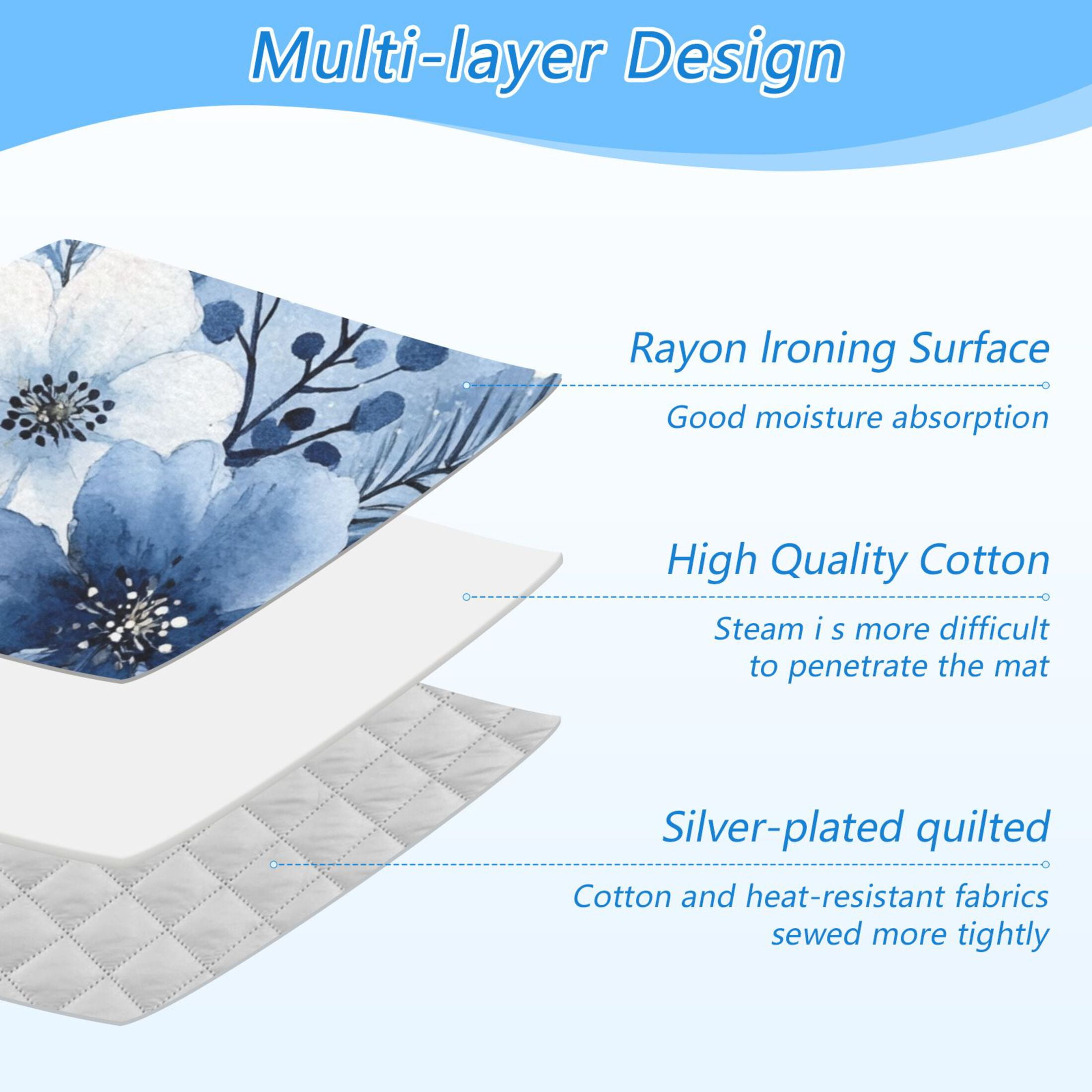 Blue and White Flowers Ironing Board Covers Heat Resistant Ironing Pad Mat Portable for Travel Washer Dryer Table