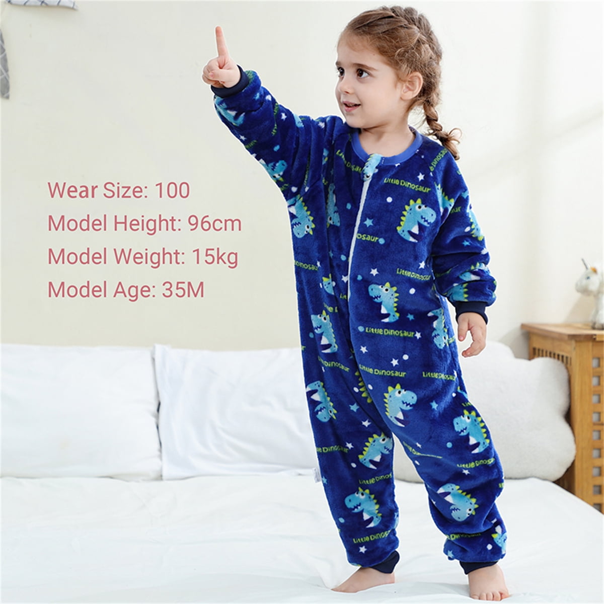 WIBACKER 6M-6Y Baby Warm Flannel Sleeping Bag, Dinosaurs Sleepsuit, Kids Toddler Boys Girls Double Zipper Wearable Sleep Sack