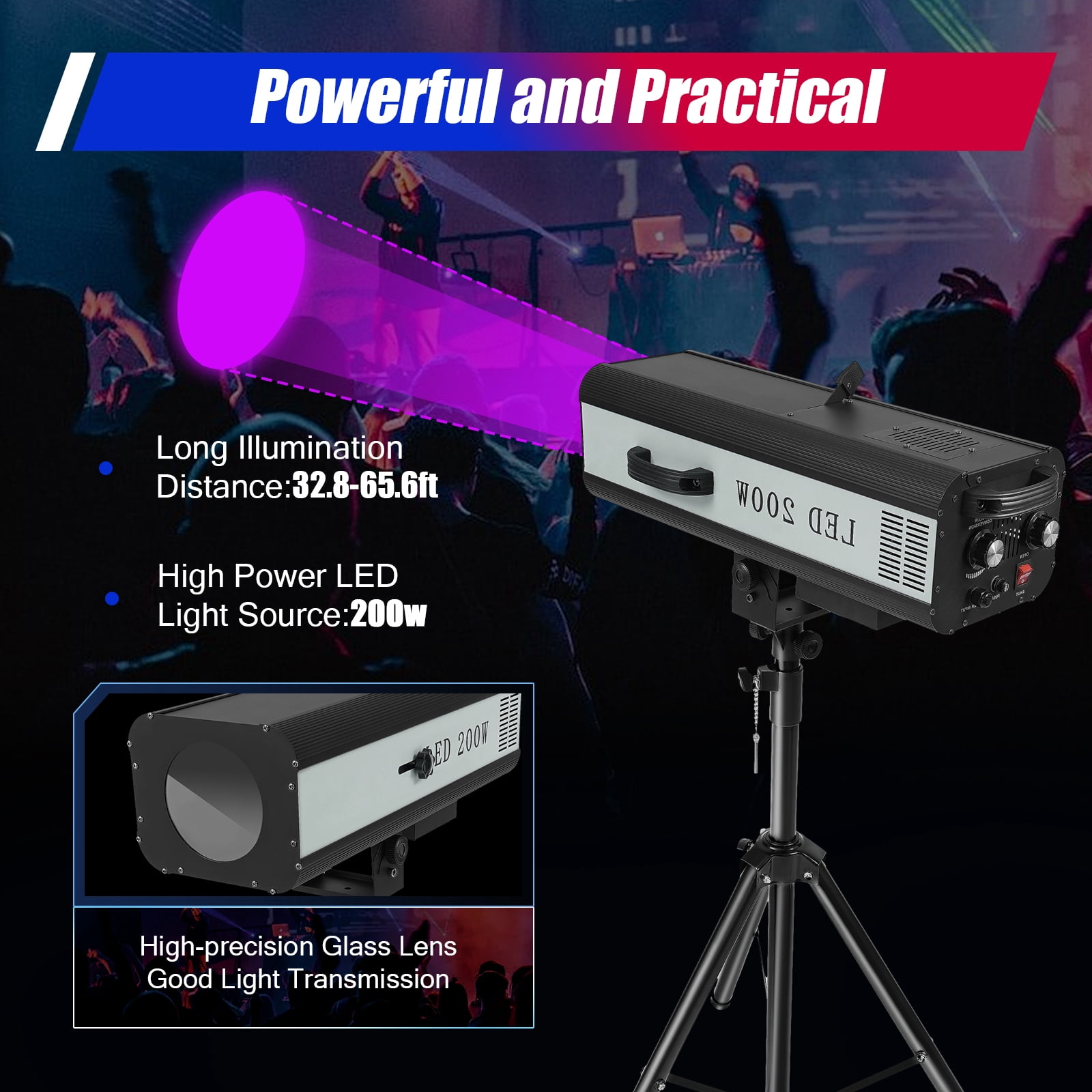 200W LED Follow Spot Light Manual Control Spotlight Stage Light Adjustable for large stages, theaters