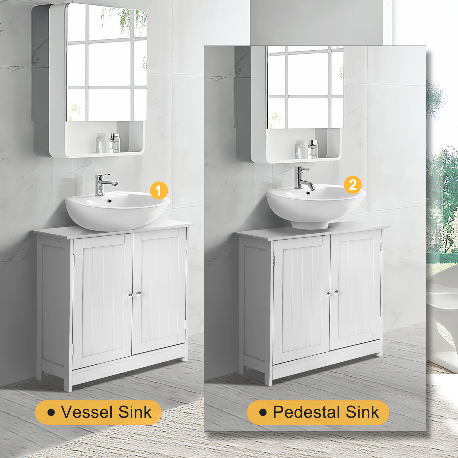 VINGLI Pedestal Sink Cabinet Traditional Under Sink Storage Cabinet  Espresso Bathroom Vanity with 2 Doors Adjustabel Shelf 23.6 x 11.8x 23.6