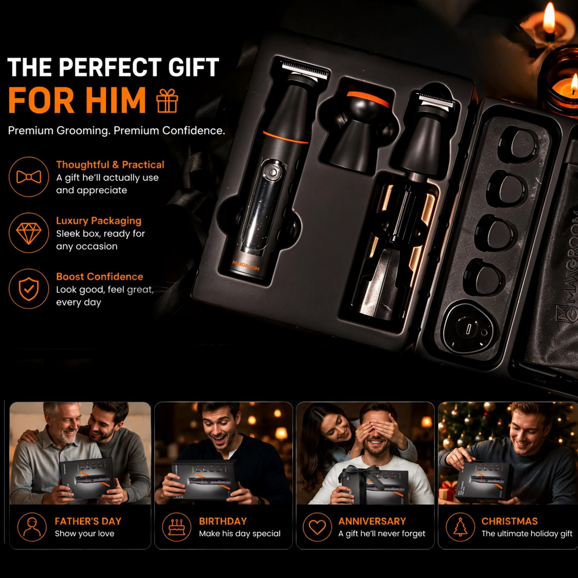 Manscape All-in-One Body & Pubic Hair Trimmer for Men, V-Shaped No-Nick Groin & Ball Shaver, Waterproof Mens Electric Grooming Kit with LED Display, Type-C Rechargeable , Charging Dock
