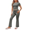 thumbnail image 2 of Short Sleeved Women Solid 2 Pieces Sets Shirt & Pants, 2 of 5