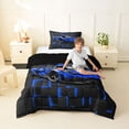 thumbnail image 2 of Castle Fairy Neon Blue Sports Car Twin Comforter Sets 3-Piece for Boys, Grid Art Bedding Set for Bedroom, Blue Black,Black Reversible, 2 of 6