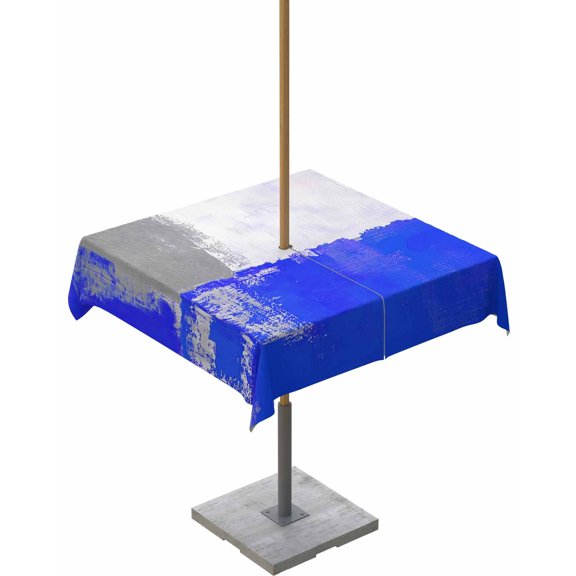 Fsddascl Blue Purple Grey Outdoor Tablecloth - 54x54 Inch Square Dining Table Cover, Modern Geometric Oil Painting Abstract Waterproof Outdoor Table Cloth with Umbrella Hole & Zipper for Patio