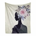thumbnail image 1 of Watercolor Soft Flannel Fleece Throw Blanket, Lady with Flower Head Spring Rose Branches Feminine Woman Design, Cozy Plush for Indoor and Outdoor Use, 50" x 70", Dark Purple Pink Beige, by Ambesonne, 1 of 6