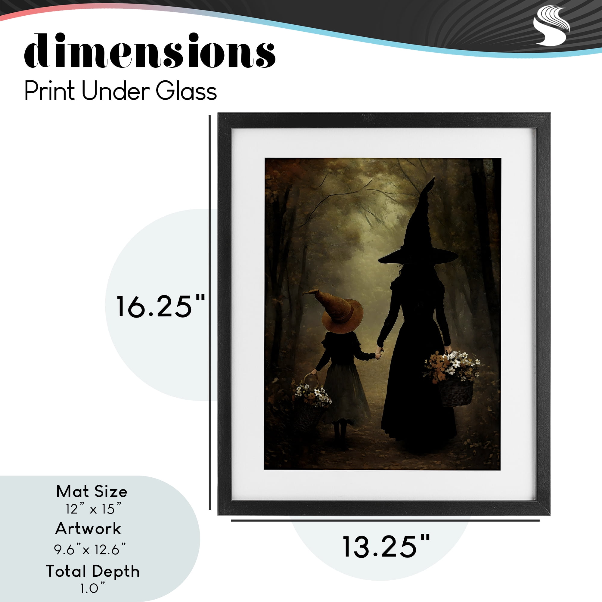 Witch & Daughter Mystical Forest Black Framed Print Under Glass, design by Arlington Prints