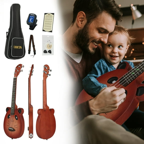 Ubeta Electric Tenor 26" Ukulele Mahogany Body with Gig Bag, Tuner, picks, Aquila Nylon Strings, Chord card, Line and Strap, Red