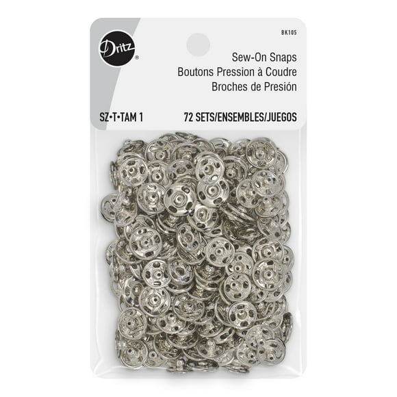 Dritz Sew-On Snaps, 3/8", Silver, 72 Sets