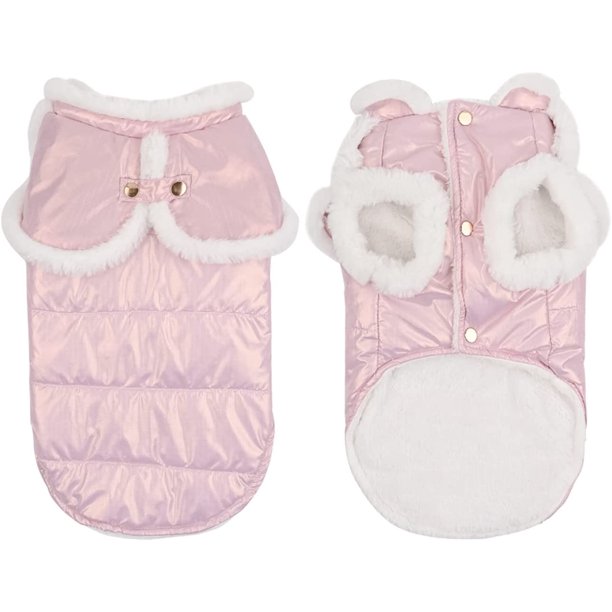 Chaqueta impermeable de invierno para perros, chaleco abrigado y cortavientos para perros, traje de nieve con orificio para arnés para perros y gatos pequeños, medianos y grandes (rosa, talla S).