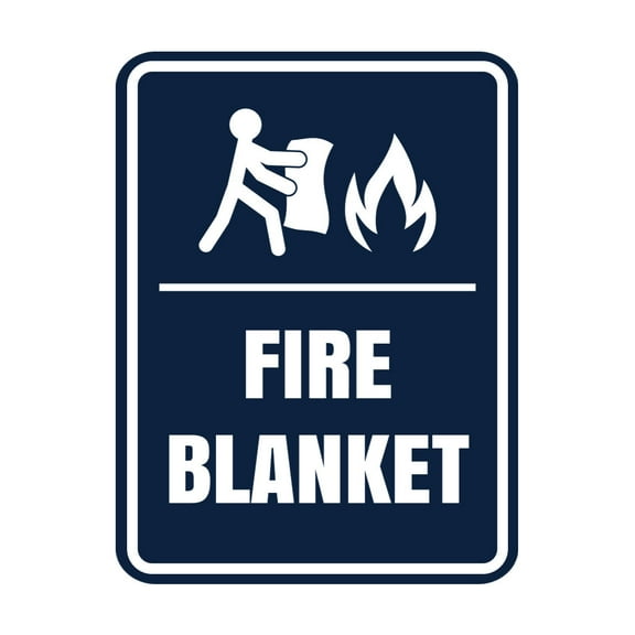 Signs ByLITA Portrait Round Fire Blanket Door or Wall Sign Easy Installation | Health And Safety | Building And Danger Sign (Navy Blue / White) - Large
