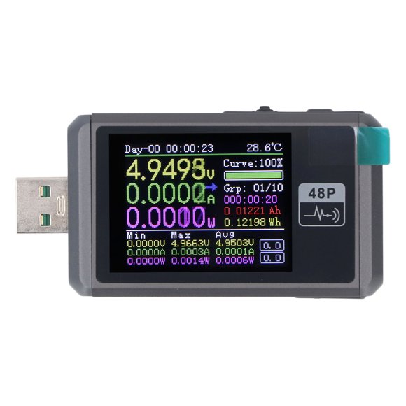 USB Multimeter, Multifunctional Tester 10 Sets Data Recording 1.77 inch TFT LCD Sensor Auto Flip for Electrical Application