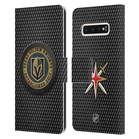 Head Case Designs Officially Licensed NHL Vegas Golden Knights Puck Texture Leather Book Wallet Case Cover Compatible with Samsung Galaxy S10