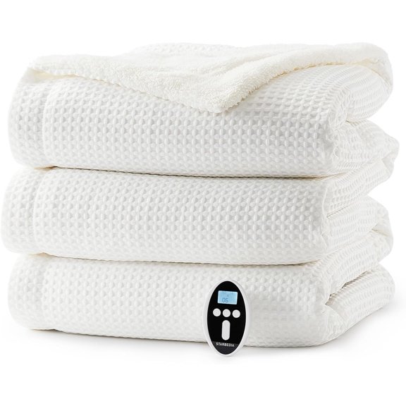Heated Blanket King Size - Fast Heating Electric Blanket with Wireless LCD Controller, White, 90"x100"