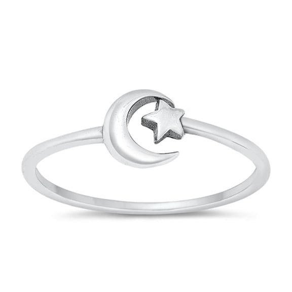 Moon & Star Promise Ring .925 Sterling Silver Band Jewelry Female Male Unisex Size 10
