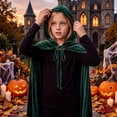 thumbnail image 2 of OGLCCG Kids Velvet Hooded Cape Robe for Halloween Christmas Party,Boys Girls Cloak for Masquerade, Dress Up,Wizard Size 2-17, 2 of 4