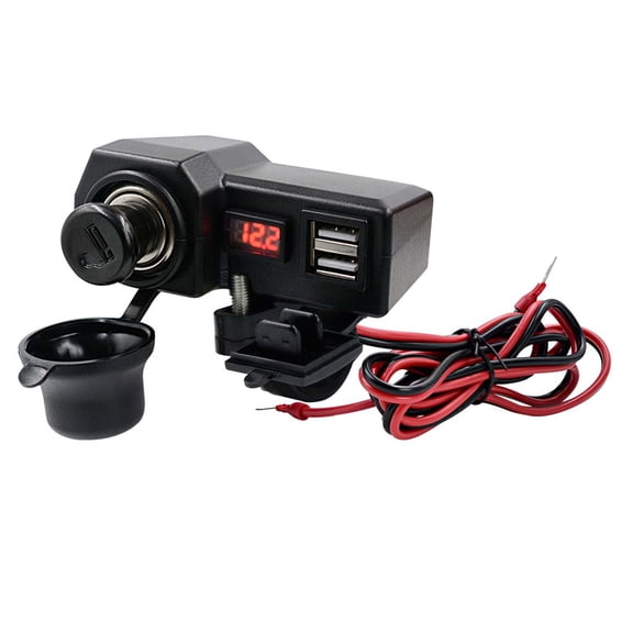 HEMLBOYW Waterproof 12V Motorcycle USB Charger With LED Voltmeter Lighter ON for Cellphones Mobile Tablets Plastic