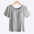 thumbnail image 5 of Weikingp Tshirt With Built In Bra，Basic Tees For Women Full Length Tops For Women Built In Padded Bra Tops For Women Short Sleeve Shirts Gym Workout Tops Crew Neck Gray 4XL, 5 of 9