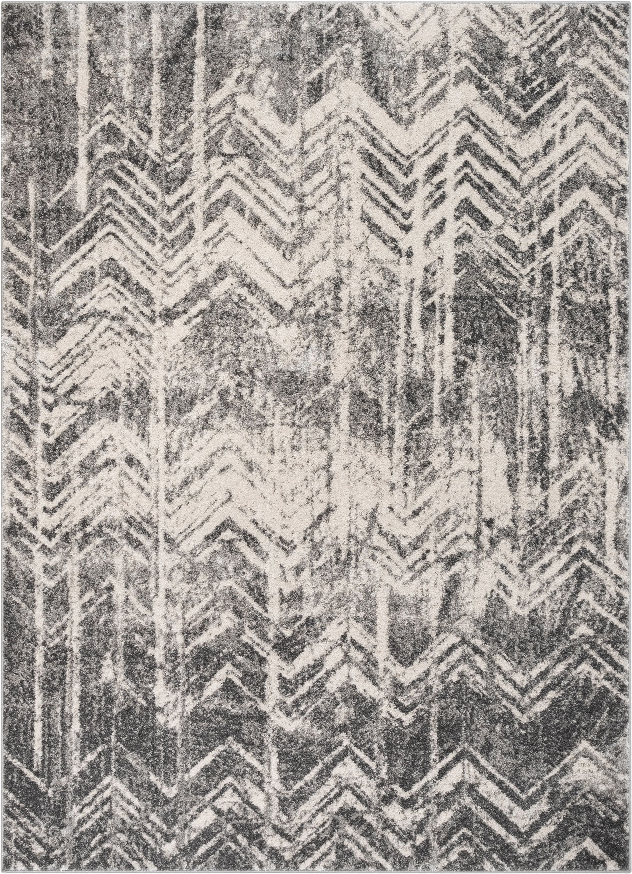Well Woven Lisbon Julie Distressed Chevron Stripes Grey 7'10" x 9'10" Area Rug