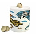 thumbnail image 1 of Mermaid Piggy Bank, Oceanic Sea Horse and Calmar Pattern Drawing Effect, Ceramic Coin Bank Money Box for Cash Saving, 3.6" X 3.2", Pale Blue Yellow Orange, by Ambesonne, 1 of 4