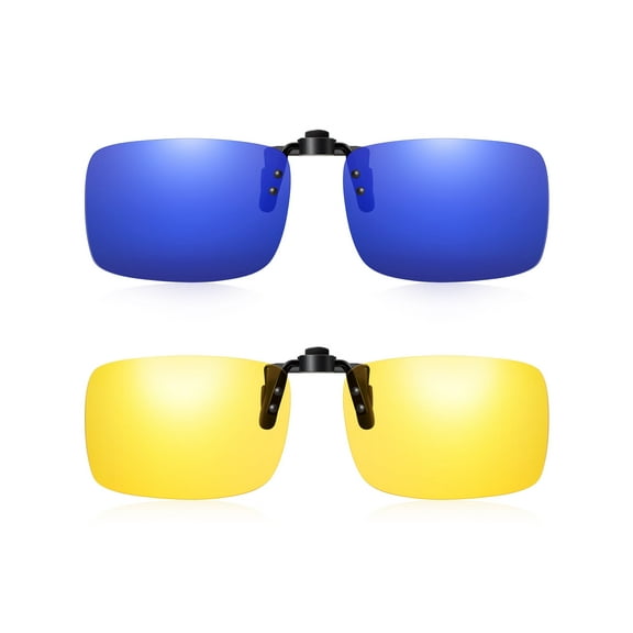 TINHAO 2 Pairs Clip On Sunglasses Flip Up Day&Night Driving Glasses UV400 Anti Glare Over Prescription Glasses