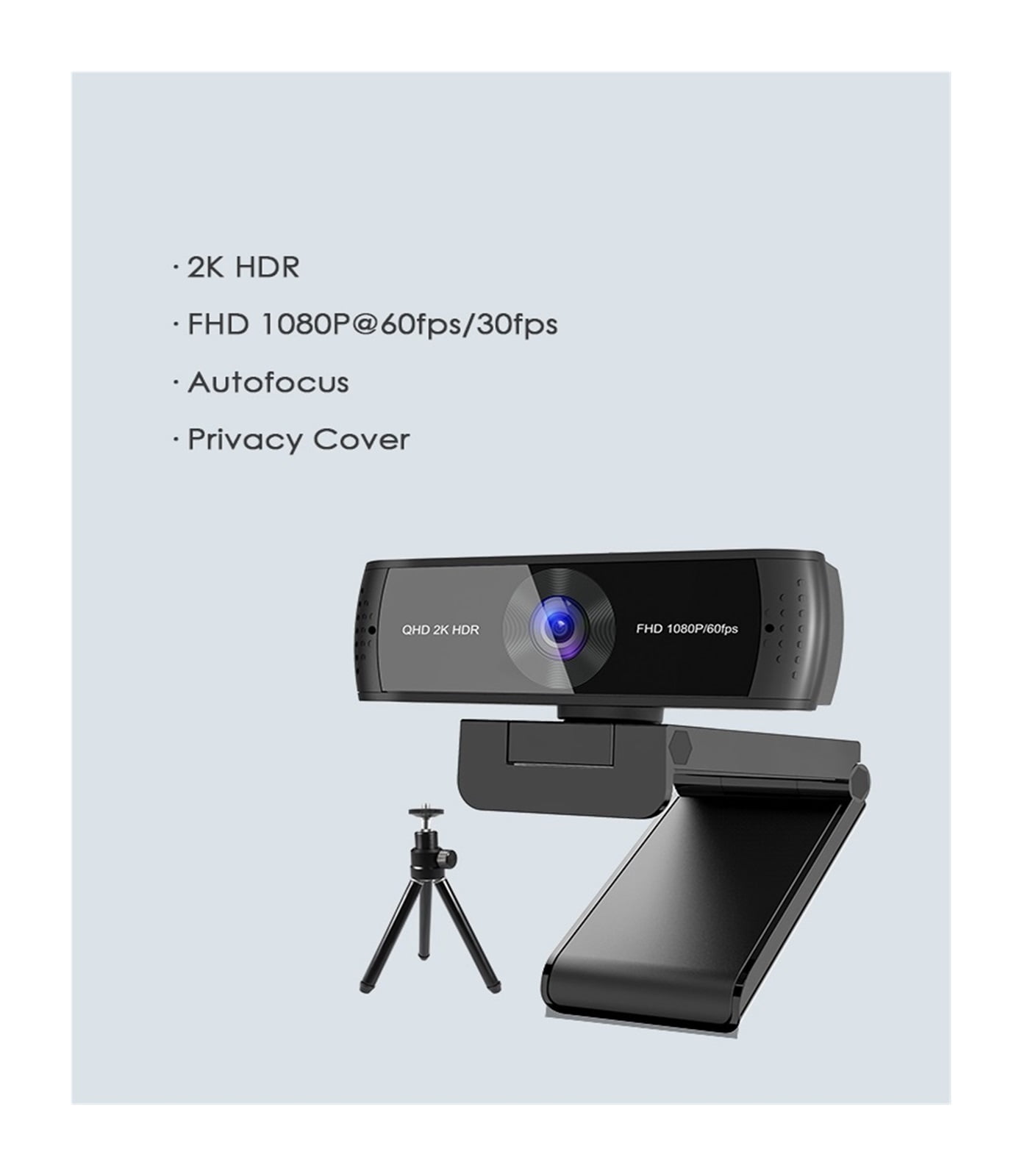 Webcam QHD 2K HDR 30FPS Webcam Autofocus 1080P 60FPS Web Camera With Noise-cancelling Mics And Privacy Cover For Live ,Full Clarity