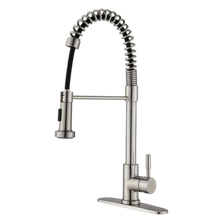 

Pull Down Sprayer Spring Kitchen Sink Faucet Brushed Nickel