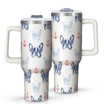 OBREWU Anchor and Bulldog Dog Tumbler with Handle and Lid,Anchor and Bulldog Dog 40oz Double Wall Vacuum Insulated Tumbler,Cups Gift for Women and Men