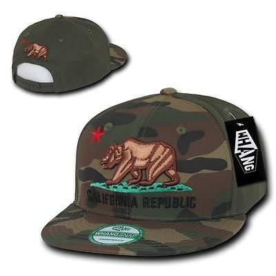 Republic Olive - Camo & Olive Green California Republic Bear Flat Bill Snapback Snap Back Cap Hat
