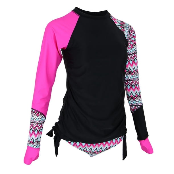 Traje de baño Floral de mujer traje de baño de manga larga traje de baño de playa de verano de las mujeres rosa rojo s Rose Red S Magideal Traje de baño Floral de mujer