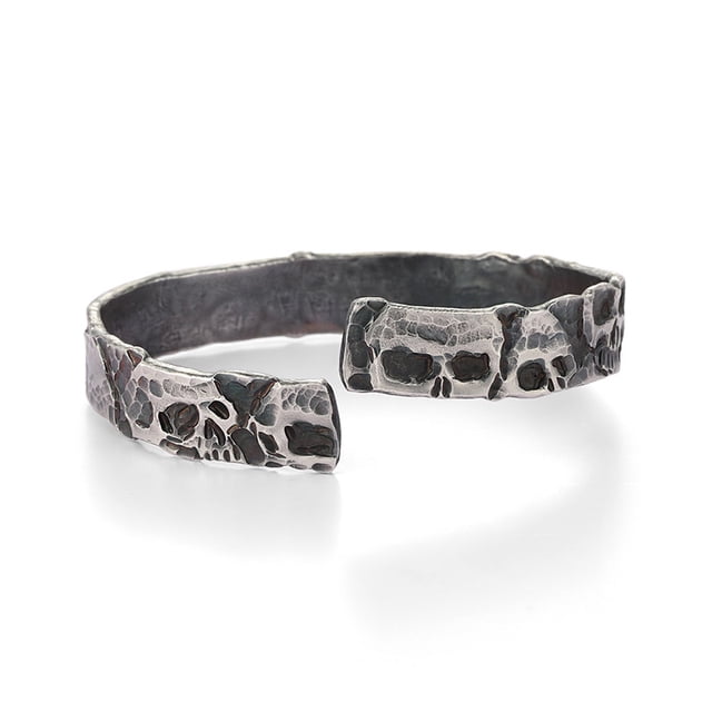 Pulsera de plata 99 con forma de calavera para hombre, hecha a mano con puño abierto