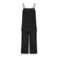 thumbnail image 3 of Favoffer Women's Faux Linen Two Piece Set Adjustable Strap Top Matching Capri Pants Solid Color Breathable Casual Outfit Lightweight Outdoor Daily Wear, 3 of 9