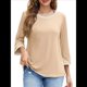 thumbnail image 1 of Blusas de 3/4 para Mujer, Elegantes, Informales, con Cuello Redondo, Holgadas y A , para Albaricoque S, 1 of 8