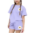 thumbnail image 2 of Amidoa Girls 2 Piece Outfits Summer Clothes Floral Print Short Sleeve Cute T-Shirt and Shorts Casual Kids Clothing Sets,Purple Size 9, 2 of 6