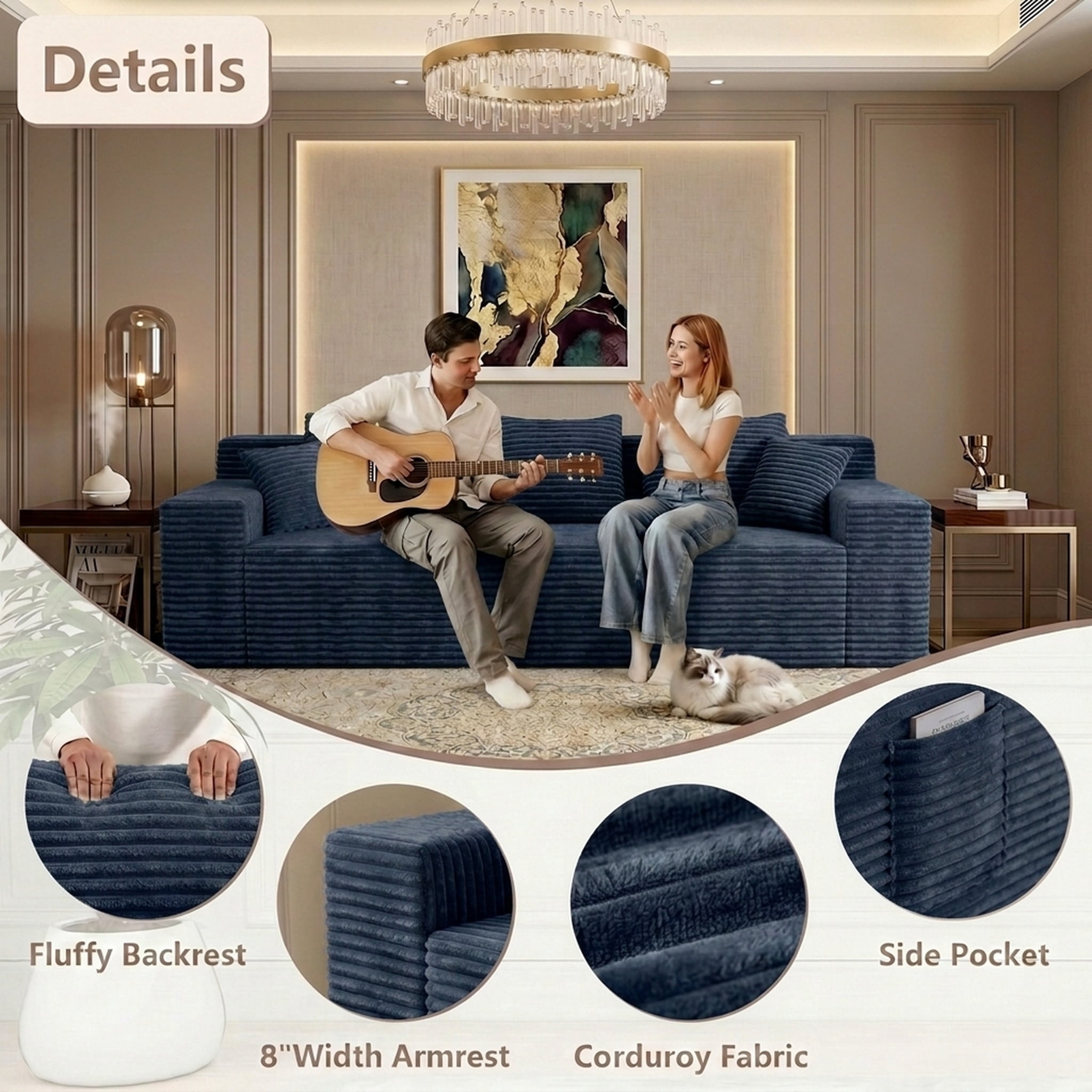 71" Corduroy Cloud Loveseat Sofa for Small Spaces, Memory Foam Boneless Couch in a Box, Compressed Small Loveseat for Living Room Bedroom Apartment, No Assembly Required