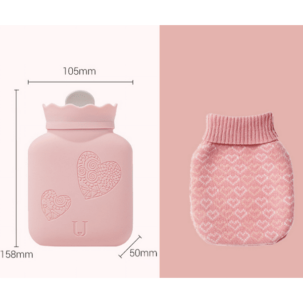 Bolsa de agua caliente de silicona llena de agua caliente, tesoro de mano, práctica bolsa caliente para el vientre, bolsa de agua caliente para calentar microondas, rosa, 340ml