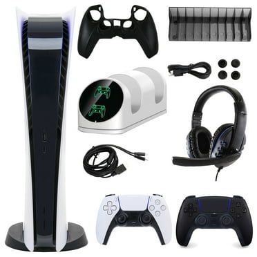 Sony PlayStation 5 Digital Console with Extra Black Dualsense Controller and Accessories Kit (PS5, PlayStation Digital Version)