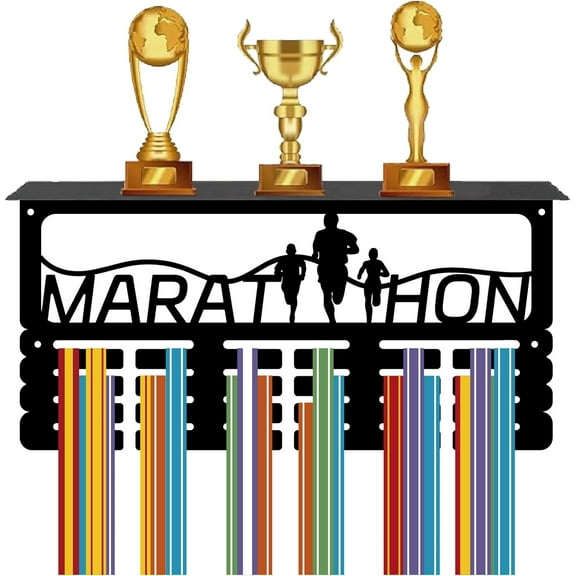 1Set Running Medal Holder Trophy Shelf Medal Hanger Display Wall Mounted Hanging Awards with Shelf Trophy Stand 4 Rows Hold 70  Medals Gift for Runner Runner Athletes Birthday 15.7x7.9 Inch